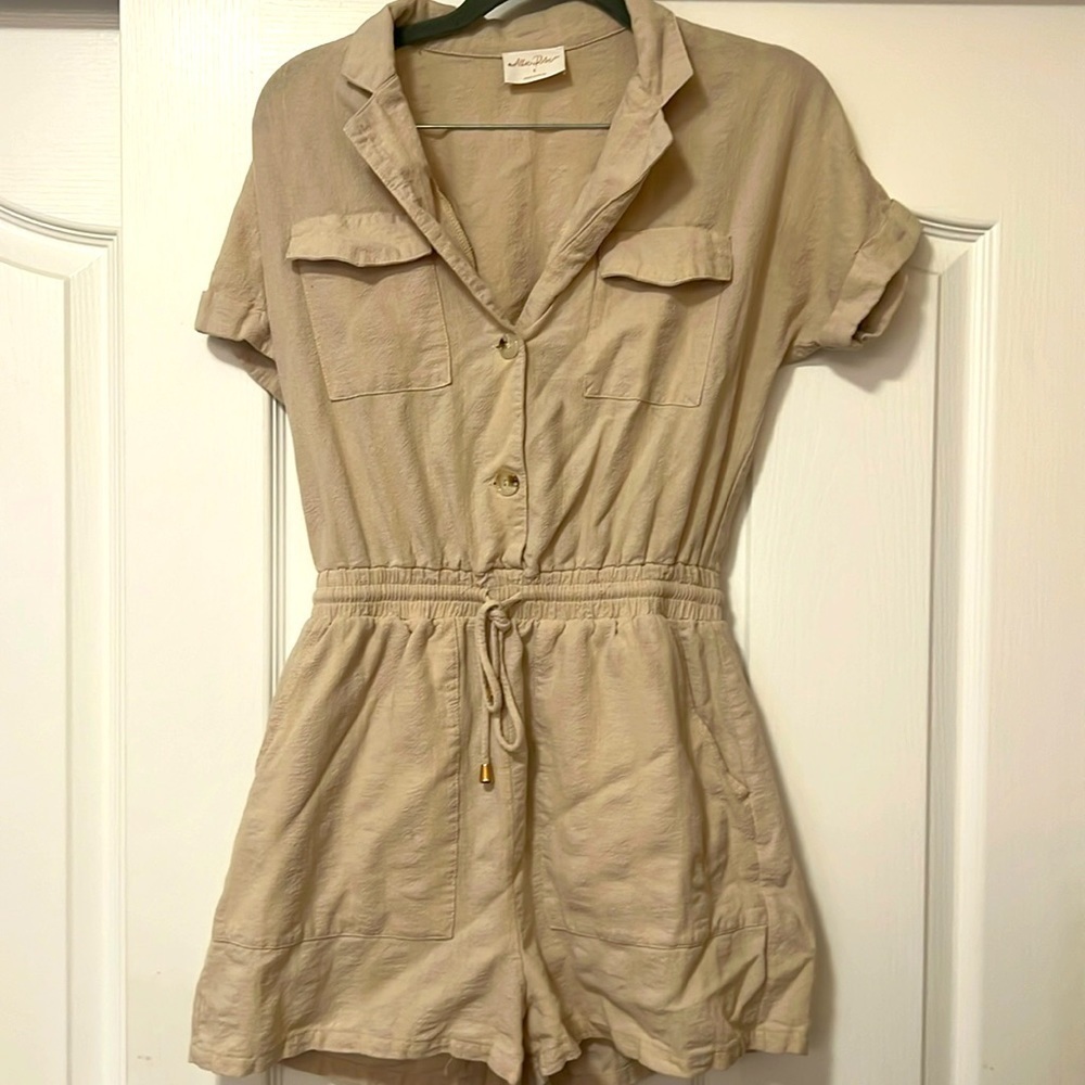 Allie Rose, Button Down Belted Romper - Small - Tan
